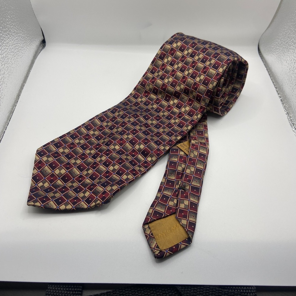 Today's Man Designer Necktie Mens Multi Geometric Silk Keeper Loop Formal Office